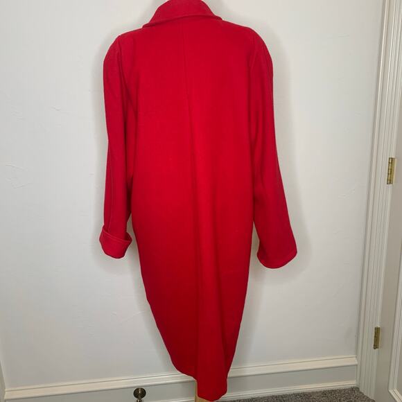 Vintage Red Long Wool Coat Raglan Sleeve 70s 80s Large - Picture 2 of 11